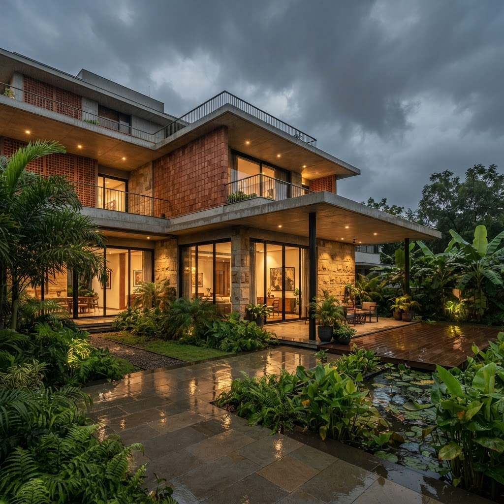 Contemporary luxury villa exterior in Gujarat